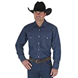 Wrangler Men's Authentic Cowboy Cut Work Western Long-Sleeve Firm Finish Shirt, Rigid Indigo Denim, Large