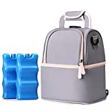 NCVI Breastmilk Cooler Bag with Ice Pack-Double Layer Fits 6 Bottles, Up to 9 Ounces for Nursing Mother Breast Pump Bag Backpack (Gray)