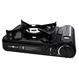 GAS ONE GS-3800DF Dual Spiral Flame 11,000 BTU Portable Gas Stove with Heavy Duty Clear Carrying Case, CSA Listed , Black