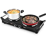 Techwood Hot Plate Electric Single Burner 1800W Portable Burner for Cooking with Adjustable Temperature & Stay Cool Handles, Non-Slip Rubber Feet, Black Stainless Steel Easy To Clean, Compatible for All Cookwares ES-3203