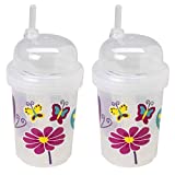 nuspin kids 8 oz Zoomi Straw Sippy Cup, Butterflies Style, 2 Pack
