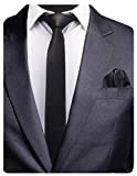 GUSLESON 2.4" Slim Tie and Pocket Square Set For Men Solid Skinny Necktie (0754-01)