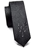 GUSLESON 2" Solid Black Floral Ties Classic Paisley Men's Slim Skinny Necktie（0788-10）