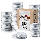 Paksh Novelty Silver Replacement Mason Jar Lids - Regular Mouth - Canning Lids for Ball, Kerr, Bormioli Rocco, And Other Brands. One-Piece Lid with Safety Button. 36 Pack