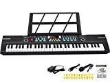 24HOCL 61 Keys Kids Keyboard Piano for Boys & Girls Birthday Christmas New Year Holidays Best Gift, Electronic Portable Digital Keyboard Piano with UL Adapter, Sheet Stand, Microphone, Black