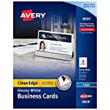 Avery Printable Business Cards, Inkjet Printers, 200 Cards, 2 x 3.5, Clean Edge, Heavyweight, Glossy (8859), White