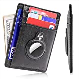 Airtag Wallet [Genuine Leather] AirTag Wallet RFID Blocking Slim Minimalist Air Tag Wallet with Build-in AirTag Case for Apple AirTag for Men