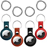 4 Pack Leather AirTag Case for Apple AirTag Tracker, AirTags Case with Anti-Lost Keychain,Protective Air Tag Keyring Holder Cases Cover,Finder Airtag Wallet for Dog Keyring,Apple Airtag Accessories.