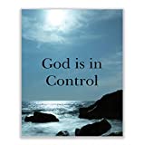 "God Is In Control”-Inspirational Christian Wall Art-8 x 10" Typographic Print with Ocean Photo-Ready to Frame. Religious Decor for Home-Office-Church. Great Spiritual Gift & Reminder to Have Faith!