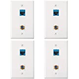 4 Pack Ethernet Coax Wall Plates, Cat6 Coax Wall Plate with Ethernet Port and Gold-Plated TV Coax Cable F-Type Port (Blue)