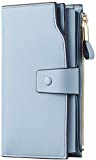 Travelambo Womens RFID Blocking Large Capacity Luxury Waxed Genuine Leather Clutch Wallet Multi Card Organizer (ReNapa Blue Classic)