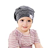 greatremy Beanie Kids Silky Satin Lined Hair Bonnet Sleep Cap-Adjustable Elastic Band Slouchy Cotton Hat for Teens Baby Girl Boy Infant Toddler Child Sleeping Natural Curly Hair Black White