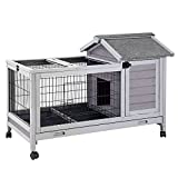 Aivituvin Wooden Rabbit Hutch with Removable Wire Floor Grid 40.4" L x 23.6" W x 28.3" H, Bunny Cage with Deeper Leakproof Tray - 4 Wheels Include