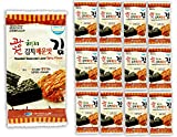 Korean Crispy Seasoned Seaweed Snacks Sheets - 12 Individual Packs 100% Natural Laver 12 Pack of Kimchi Spicy 0.17 Ounce Roasted Healthy Premium Nori Kim by Unha's Asian Snack Box