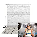 Allenjoy 5x7ft Soft Fabric White Brick Wall with Grey Wood Floor Photography Backdrop Photo Background for Newborn Baby Photoshoot Prop