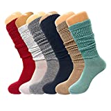 6 Pairs Pack Colorful Slouch Scrunch Knee High Socks with Thin Sole Size 9-11 (Red - White - Gray - Black - Beige - Aqua Green)