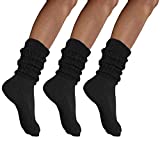 MDR Women's Extra Long Heavy Slouch Cotton Socks Made in USA 3 Pairs Size 9 to 11 (3 Black)