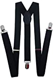 Navisima Adjustable Elastic Y Back Style Suspenders for Men and Women With Strong Metal Clips, Black (1 Pack)