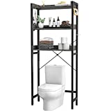 Ecoprsio Over-The-Toilet Storage Rack, 3-Tier Bathroom Organizer Shelf Over Toilet, Freestanding Space Saver Toilet Stands with 4 Hooks, Grey Brown