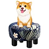 LUE BONA Small Foot Stool, Round Blue Flower Velvet Foot Rest, Padded Foot Stools Ottomans with Plastic Leg, 9Inches High, Modern Footstools Small Step Stool for Christmas, Living Room, Couch, Dogs