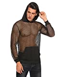 COOFANDY Mens Long Sleeves Muscle See Through Sexy Mesh Transparent Shirt with Hoodie (X-Large, Black)