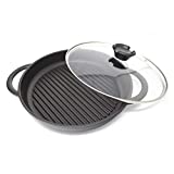 Jean Patrique The Whatever Pan - Cast Aluminium Griddle Pan with Glass Lid | 10.6" Diameter, Induction Compatible, Non-Stick