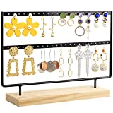 SUNWOD Earring Organizer Holder Earrings Tree Display 46 Holes 2 Layers, Earring Stand Organizer Jewelry Towel Organizers with Wooden Base Stand for Women Earrings, Hanging Earrings Ear Stud (Black)