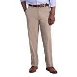 Haggar Men's Iron Free Premium Khaki Classic Fit Flat Front Expandable Waist Casual Pant, Medium Khaki, 34 x 29
