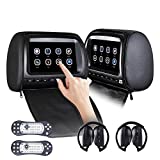 Car headrest DVD Player HD Multimedia 9 Inch Touch Screen 2pcs Video car Game Interface USB/SD/Infrared/FM/Transmitter/Remote Control / 2 Infrared Headset/headrest Installation Kit Black
