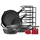 Cast Iron Skillet Set - 6"+8"+10"+12" - Pre-Seasoned Oven Safe Cookware Kit - Bonus: 4-Heat-Resistant Silicone Holders + Pan Organizer + Scraper - Indoor and Outdoor Use - Grill, Stovetop