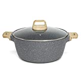 Ecolution Farmhouse Cast Aluminum, Durable Nonstick Coating, Stainless Steel Base, Even Heating, Dishwasher Safe, Wood Look Handle, 6-Quart Dutch Oven, Gray Speckle