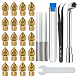 20PCS 0.4mm MK8 Nozzles 3D Printer Extruder Nozzles + 10PCS Stainless Steel Nozzle Cleaning Needles with 2PCS Wrenches and Tweezers for Makerbot Creality CR-10 Ender 3 5