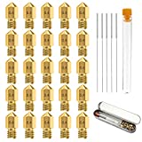 25PCS 0.4MM MK8 3D Printer Brass Extruder Nozzles with 5 Cleaning Needles and Metal Storage Box for Creality Ender 3 Ender 3 pro Ender 5 CR-10 MK8 Makerbot Anet A8 Anet A6