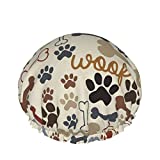 Dog Paw Shower Cap Elastic Reusable Double Layers Bath Cap Waterproof Exterior PEVA Lining Hair Bonnet for Women 1 pieces