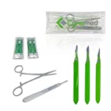 Dermaplaning Cleaning Kit - Disposable Scalpel Blades No.10, 11, 15, Metal Handle with Blades, and Hemostat Blade Removal – Sterile & Individually Foil Wrapped – Suitable for Dermaplaning and More