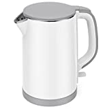 Electric Kettle, Double Wall 100% Stainless Steel Cool Touch Tea Kettle with 1500W Fast Boiling Heater, Cordless with Auto Shut-Off & Boil Dry Protection, BPA-Free, White