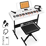 Vangoa VGK6101 Electronic Keyboard Piano, 61 Lighted Full-size Keys Electric Piano Keyboard with Stand, X-type Bench, 3 Teaching Modes, 600 Tones, 400 Rhythms, 30 Demo Songs, 61 Percussions, White