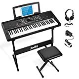 Moukey 61 Key Keyboard Piano with Stand, Music Shelf, Bench, Power Adapterand and Headphones, Suitable for Beginners or Professions, Perfect Christmas/Birthday/Holiday Gifts, Large (MEK-200)