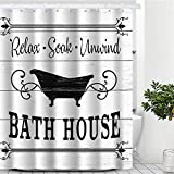 Cute Farmhouse Bathroom Rules Fabric Shower Curtain Inspirational Quote Waterproof Bath Curtain Sets with 12 Hooks for Bathroom Decor (72X72 inch,White)