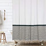 Modern Farmhouse Tassel Shower Curtain 100% Cotton Striped Fabric Shower Curtain with Tassels for Bathroom Decor - Tan, 72"x72"