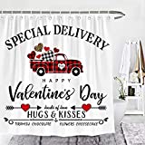 Wencal Happy Valentine’s Day Heart Truck Shower Curtain Special Delivery Loads of Love Hugs and Kisses Farmhouse Bathroom Decor 72 x 72 Inches