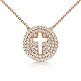 Cross Necklace Sterling Silver for Women 14k Rose Gold Plate