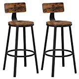 VASAGLE Tall Bar Stools, Set of 2 Bar Chairs, Kitchen Stools with Backrest, Steel Frame, 28.7-Inch High Seat, Easy Assembly, Industrial, Rustic Brown and Black ULBC026B01V1