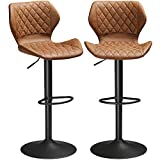 DICTAC Leather Bar Stools Set of 2 Adjustable Kitchen Bar Stools Brown Breakfast Bar Stools, Counter Height Bar Stools, Swivel Bar Chairs, Adjustable Hight 23.6” to 31.5“