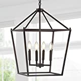 JONATHAN Y JYL7437A Pagoda Lantern Dimmable Adjustable Metal LED Pendant, Classic, Traditional for Dining, Living Room, Kitchen, 4 Bulb, Oil Rubbed Bronze