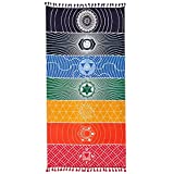 Neasyth Chakra Tapestry Meditation Yoga Rug Towels Mexico Chakras Tassel Striped Floor Mat 59 in (Soft Microfiber 59x30in)