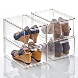 mDesign Plastic Stackable Closet Storage with Pull Out Bin Organizer Drawer for Cabinet, Desk, Shelf, Cupboard, or Cabinet Organization - Lumiere Collection - 4 Pack - Clear