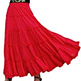 Saukiee Women's Cotton 5 Tiered Bohemian Solid Color Broomstick Long Skirt Peasant Maxi Dance Tiered Skirts