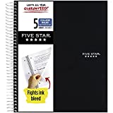 Five Star Spiral College Ruled Notebook, 5 Subject, Wired Note Book with Pockets, 200 Lined Sheets, Writing Journal, Home School Supplies for College Students or K-12, 11" x 8-1/2", Black (72081)