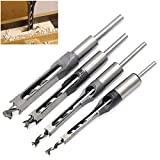 WSOOX Square Hole Drill Bits for Wood, Woodworking Hole Saw Mortising Chisel Drill Bits (Size: 1/4 inch, 5/16 inch, 3/8 inch, 1/2 inch)